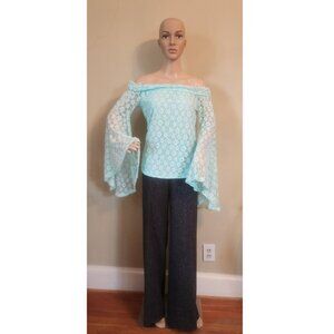 Lace, lime green blouse with large sleeves,
